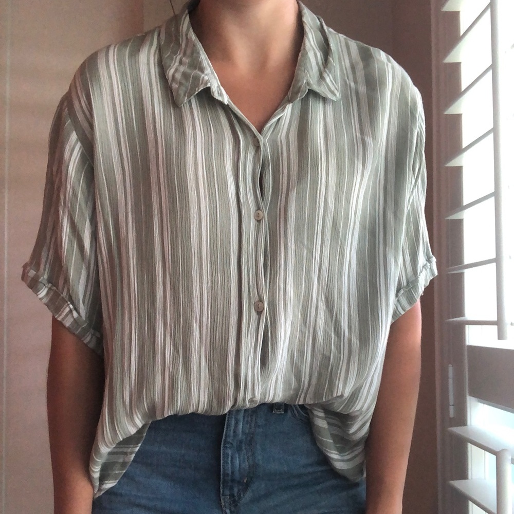 Sage green button down collared top
